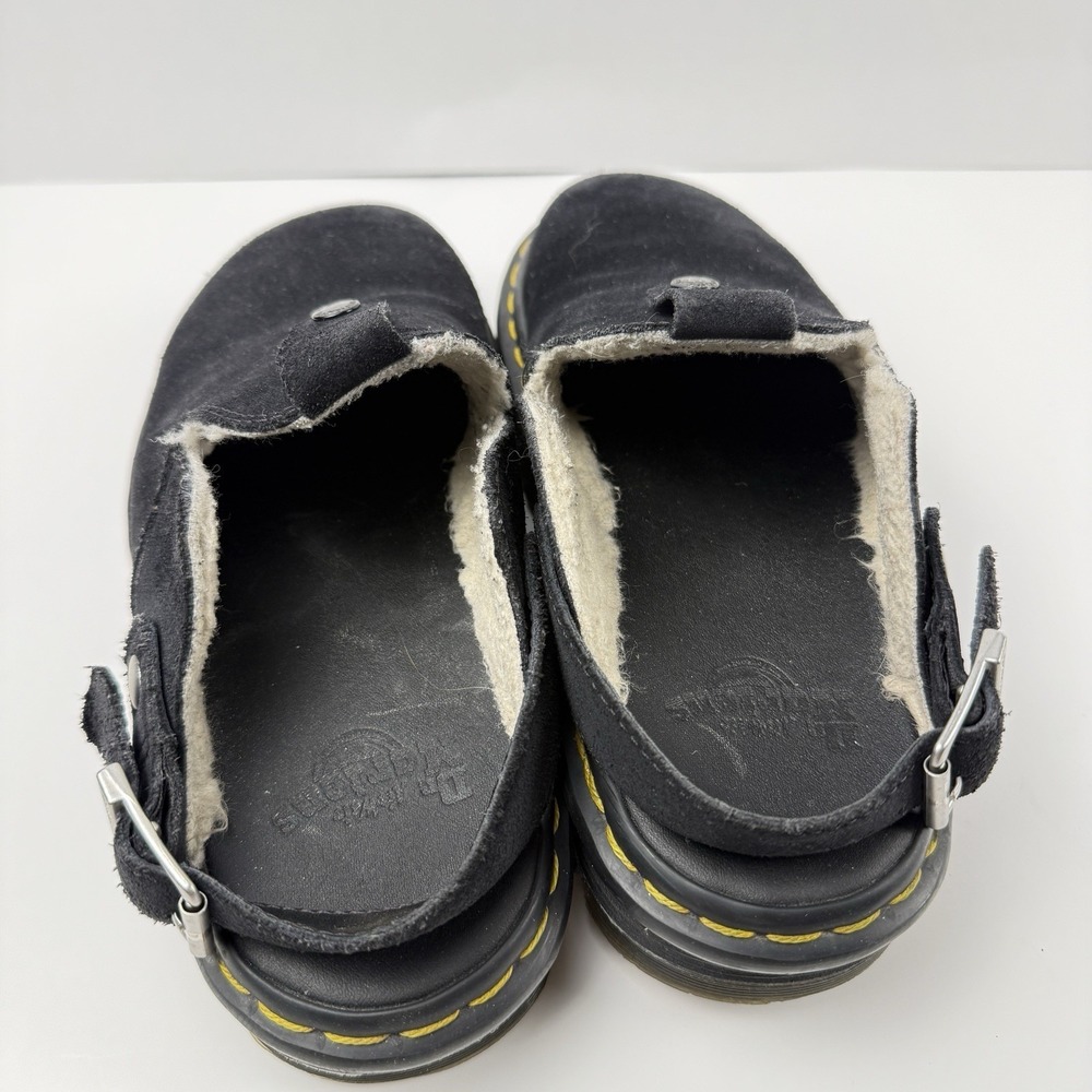 Dr. Martens Black Suede Mule Clogs with Yellow Welt Stitch - Zebzag - Picture 6 of 11